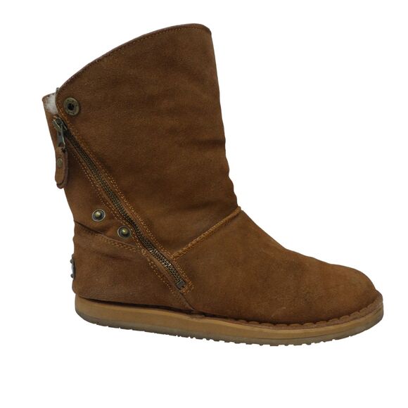 RJs Fuzzies Trixie Brown Sheepskin Suede Fleece Lined Winter Boots - Picture 3 of 15